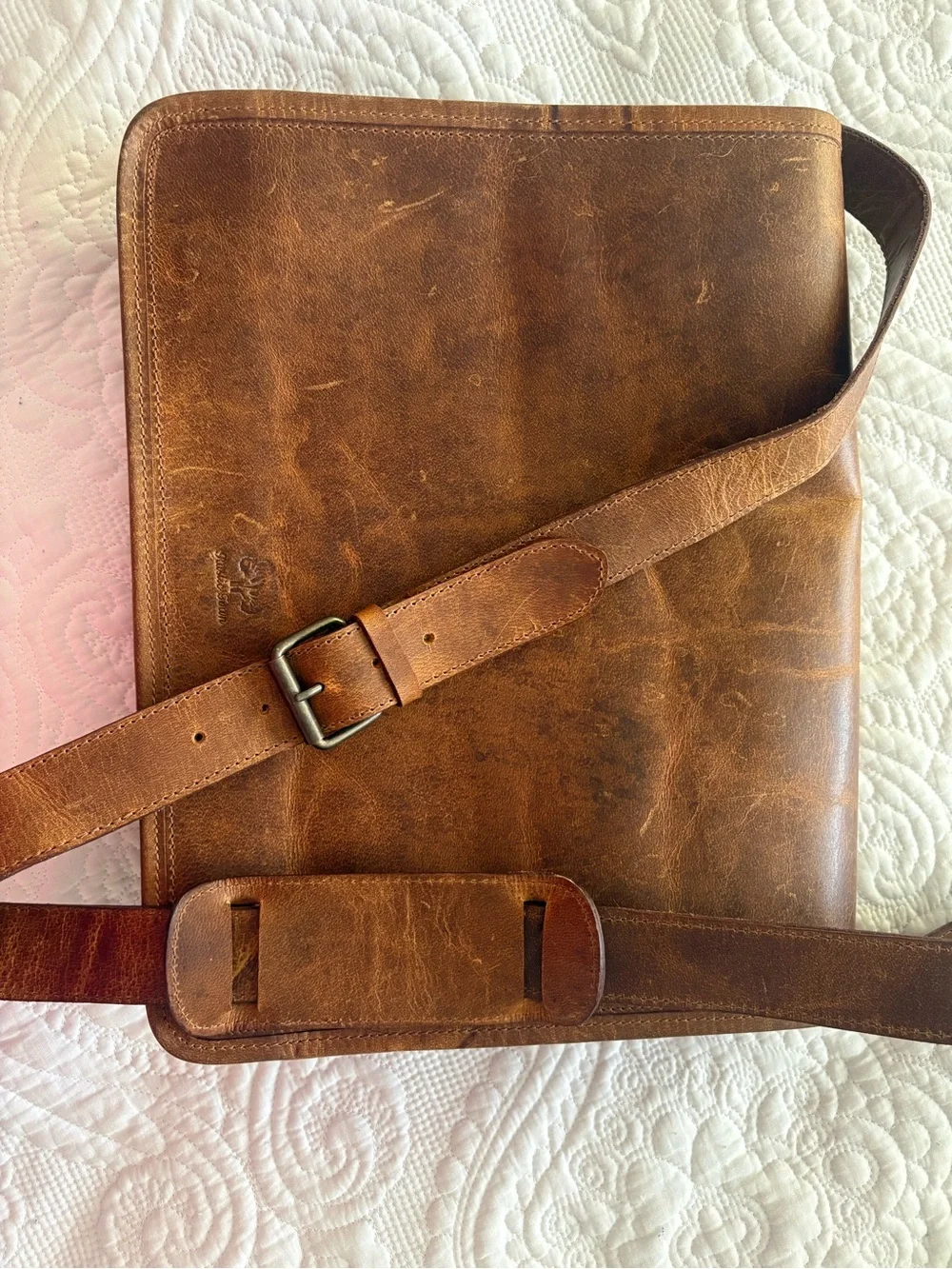 Rustic Town Vintage Distressed Leather Messenger Bag Laptop Briefcase  Brown